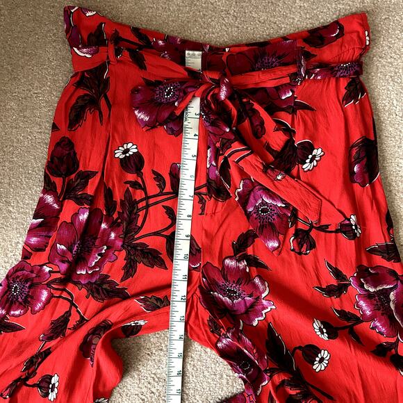 Ettitwa Anthropologie Margo Red Floral Wide leg Flowy Pants Trousers Size 8 - Picture 8 of 9
